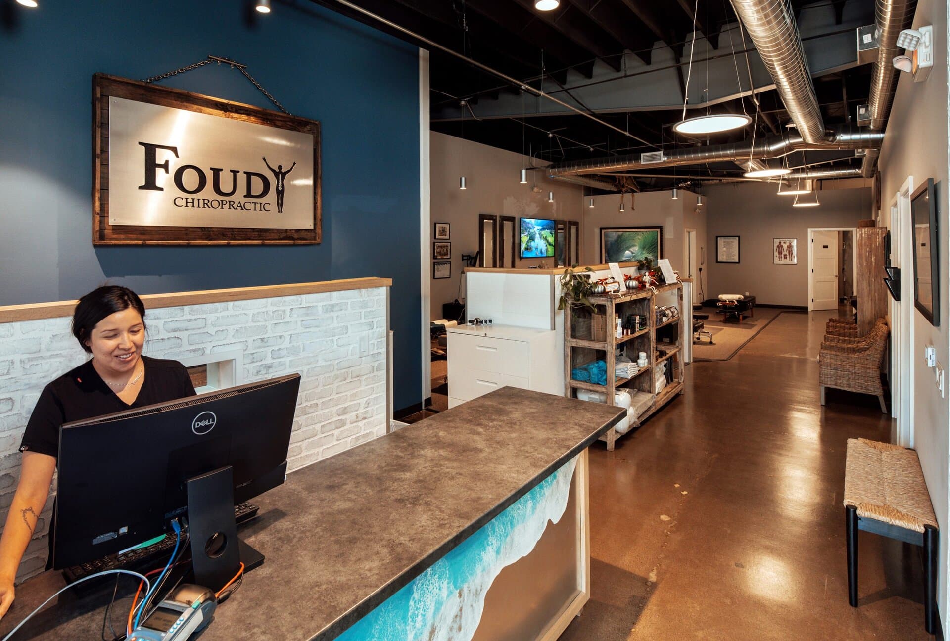 The reception area inside Foudy Chiropractic in Mission Viejo