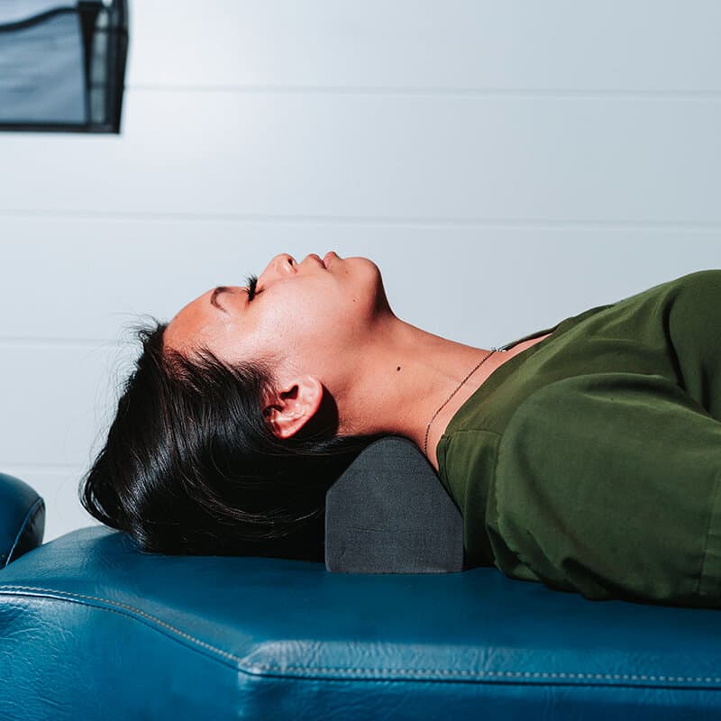 Cervical traction setup on the treatment table at Foudy Chiropractic